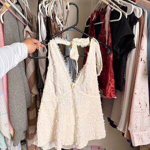 SHEIN Cream Lace Trim Top